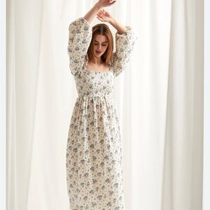 Nothing Fits But AOI Floral Cream and Blue Women's Dress